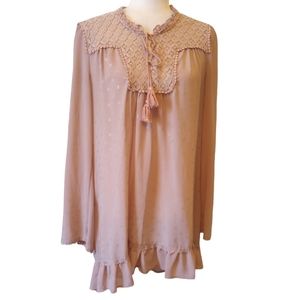 BKE Boutique blush beige ruffle tunic. Medium